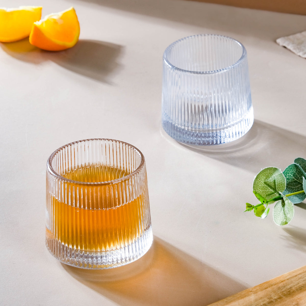 Rotating Ribbed Glass Set of 2 Nestasia