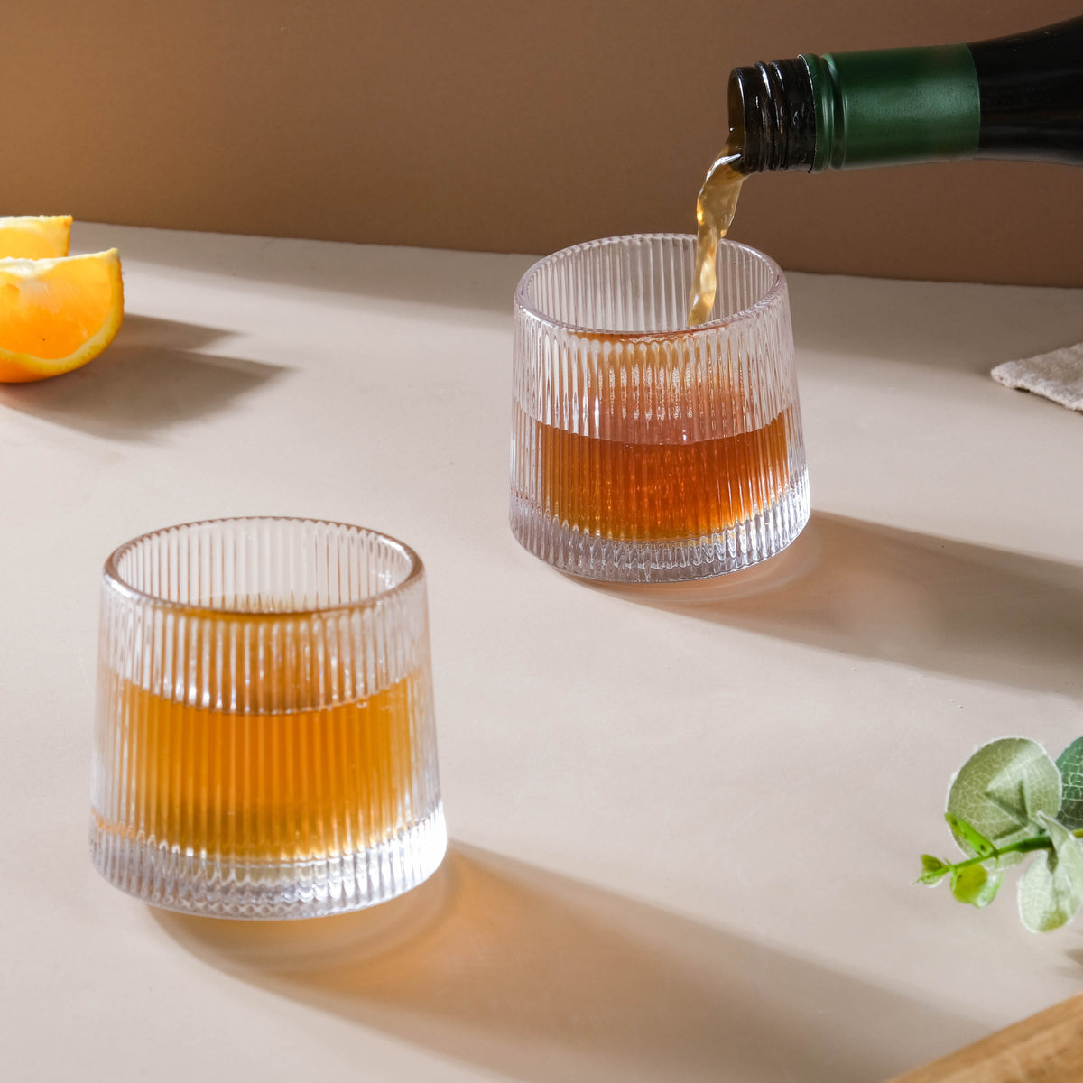 Rotating Ribbed Glass Set of 2 Nestasia