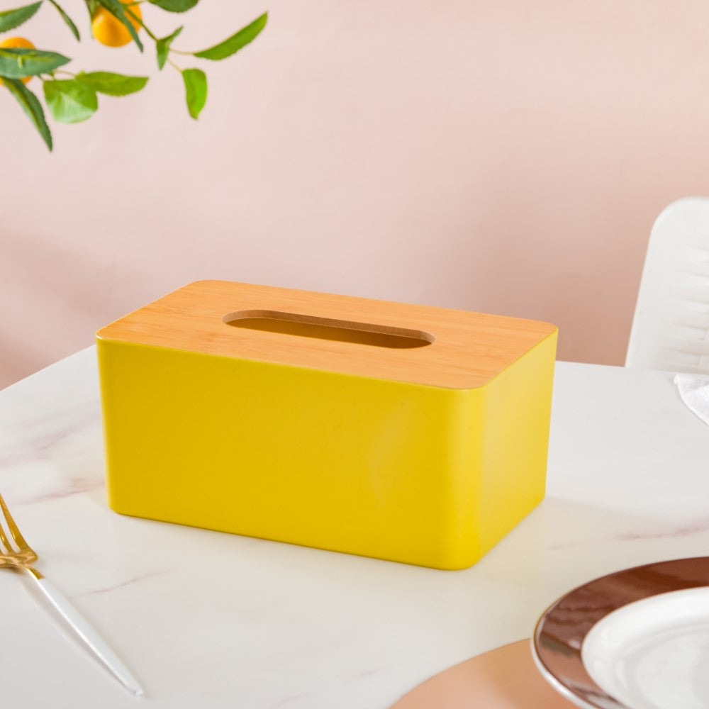 Tissue Box With Wooden Lid Yellow Nestasia
