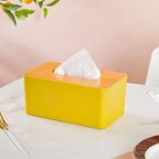 Tissue Box With Wooden Lid Yellow Nestasia