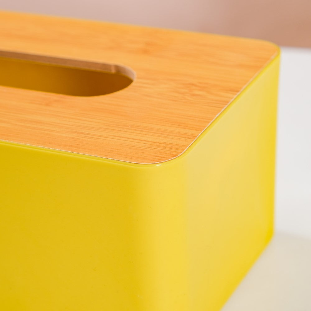 Tissue Box With Wooden Lid Yellow Nestasia