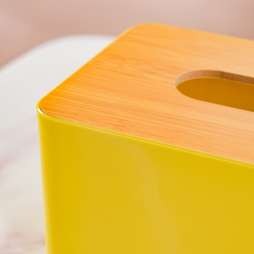 Tissue Box With Wooden Lid Yellow Nestasia