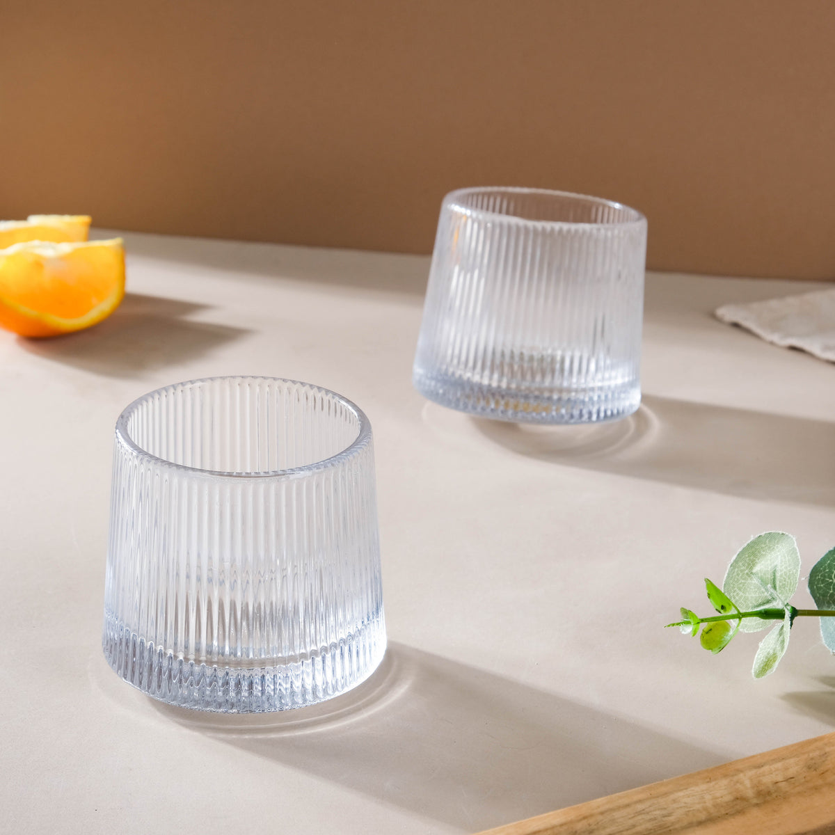 Rotating Ribbed Glass Set of 2 Nestasia