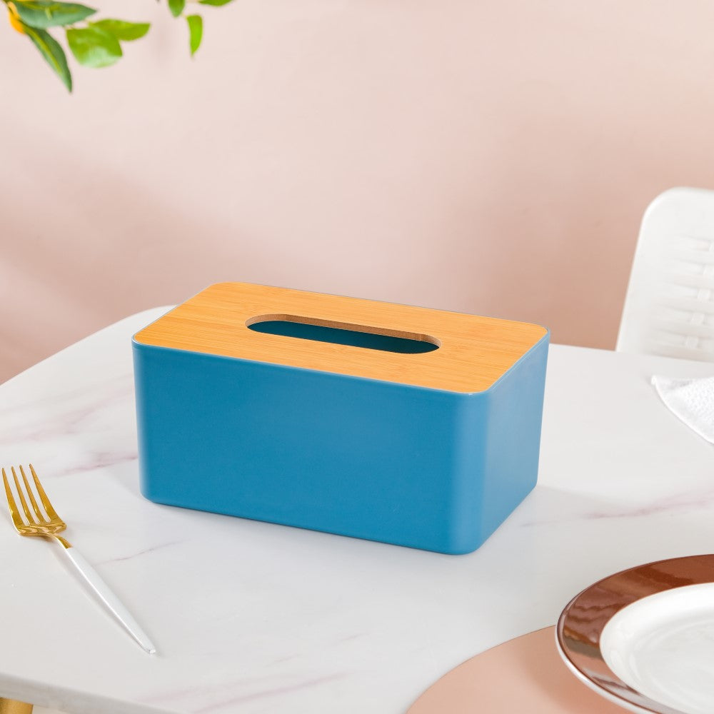 Tissue Box With Wooden Lid Blue Nestasia