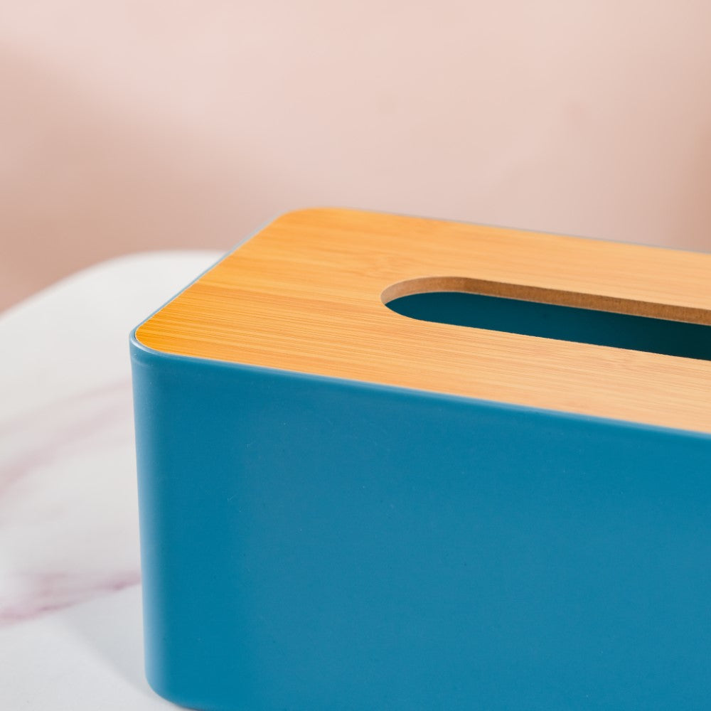 Tissue Box With Wooden Lid Blue Nestasia