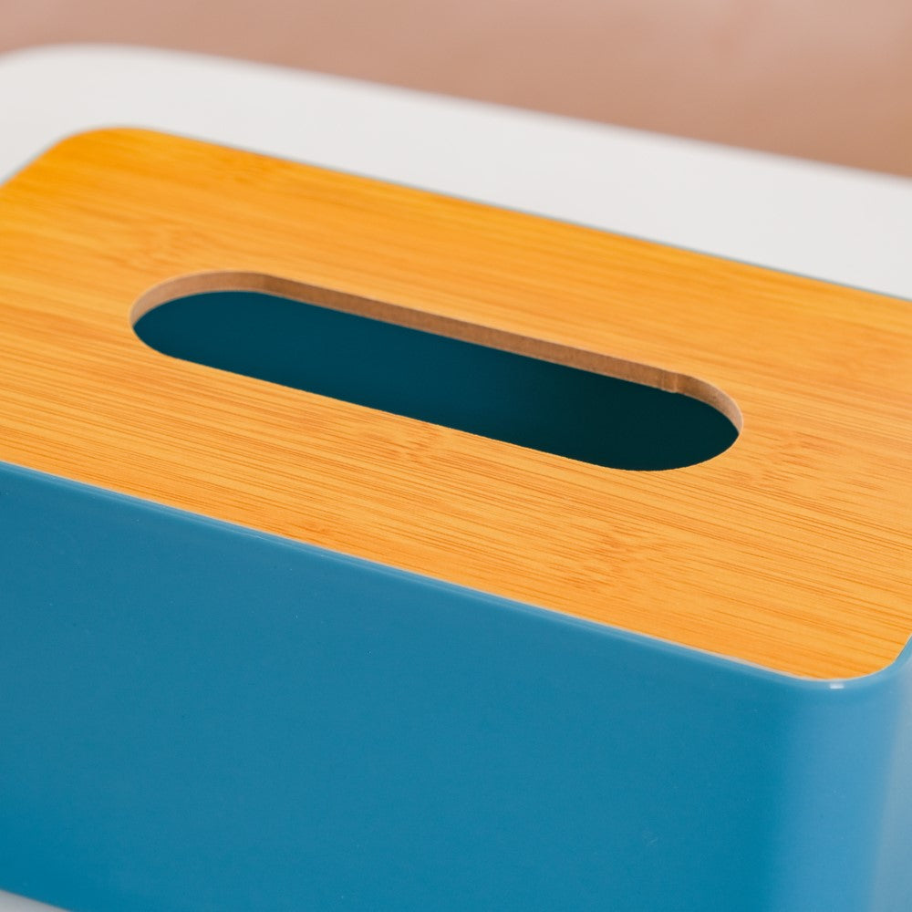 Tissue Box With Wooden Lid Blue Nestasia