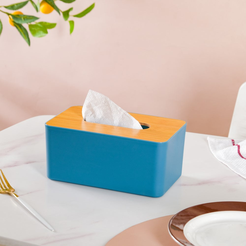 Tissue Box With Wooden Lid Blue Nestasia