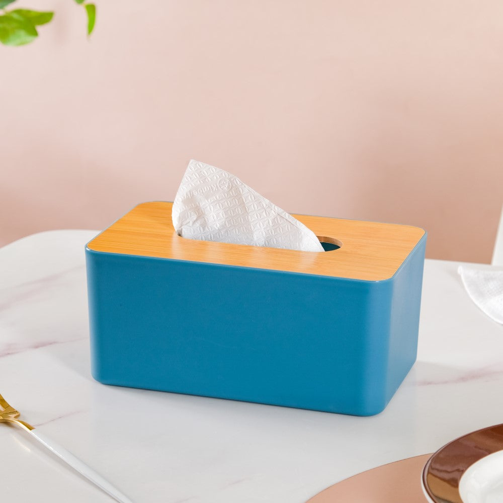 Tissue Box With Wooden Lid Blue Nestasia
