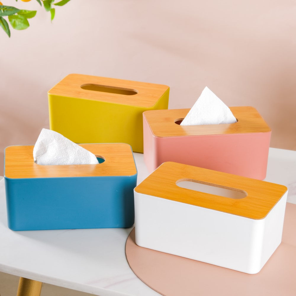 Tissue Box With Wooden Lid Yellow Nestasia