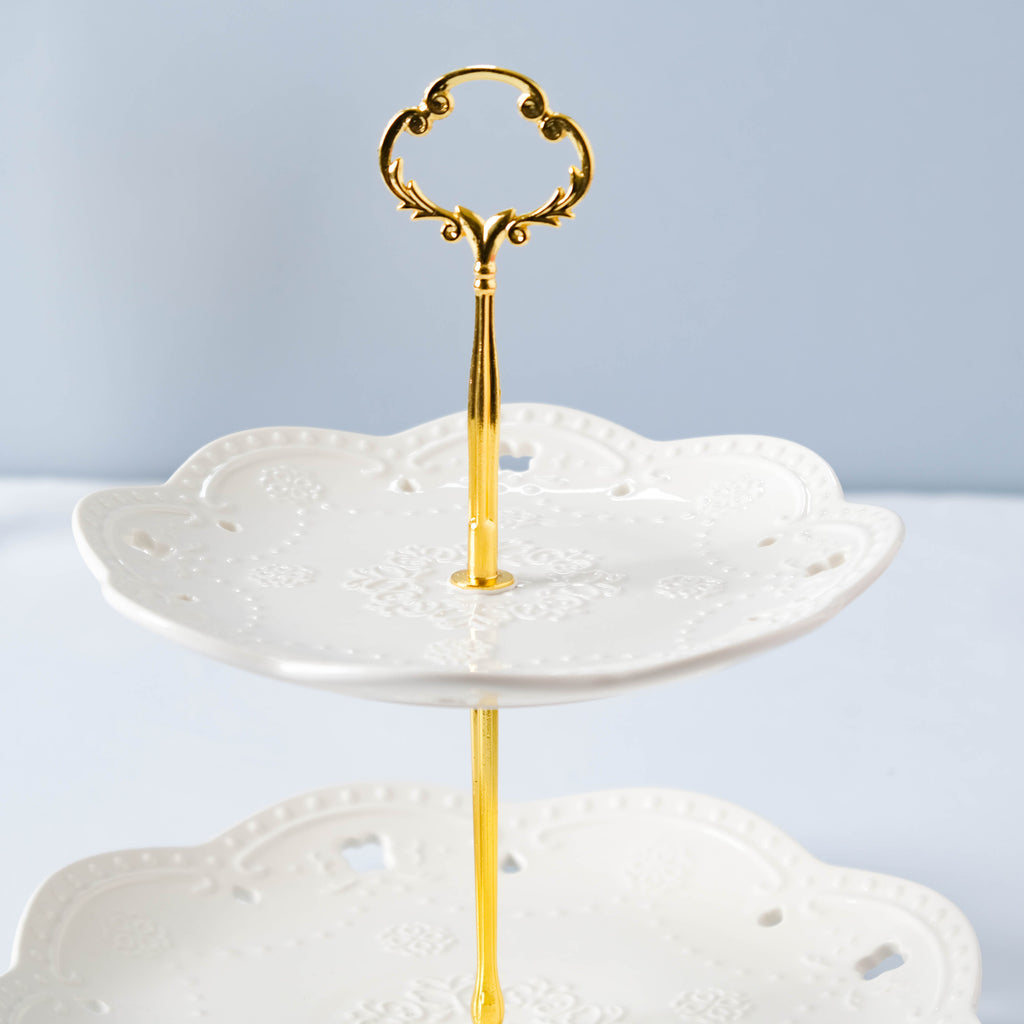 White Crochet Ceramic 2-tier Cupcake Stand Nestasia