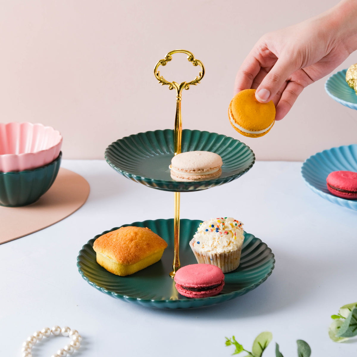 Enchanting Teal 2-tier Cupcake Stand Nestasia