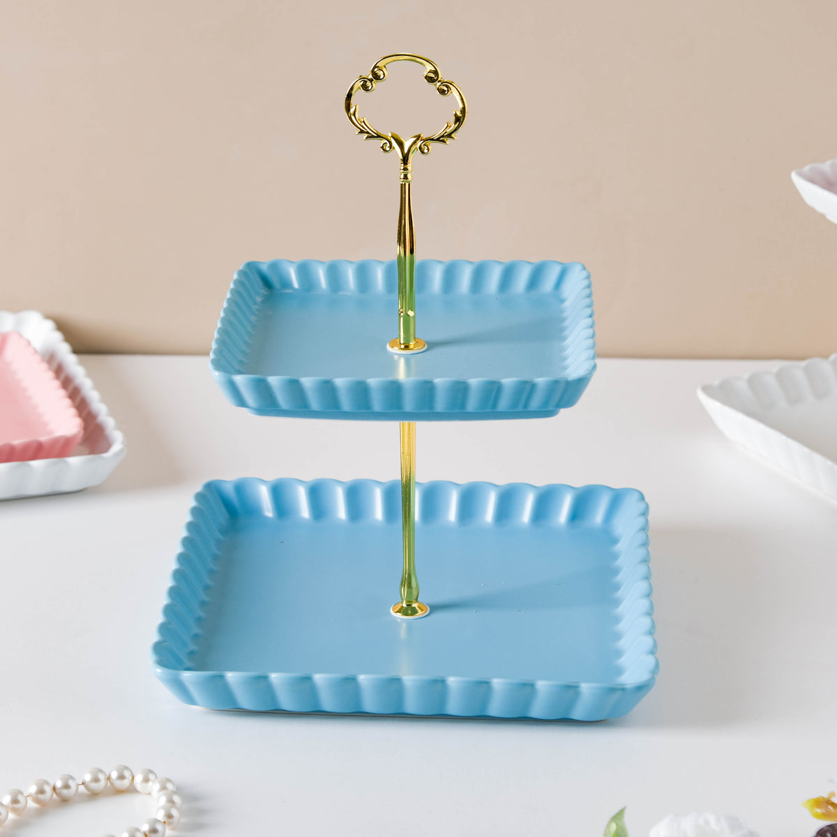 Blue Muffin Square 2-tier Cupcake Stand Nestasia