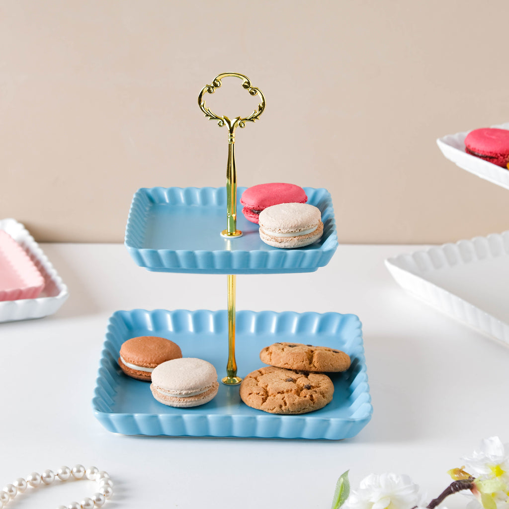 Blue Muffin Square 2-tier Cupcake Stand Nestasia
