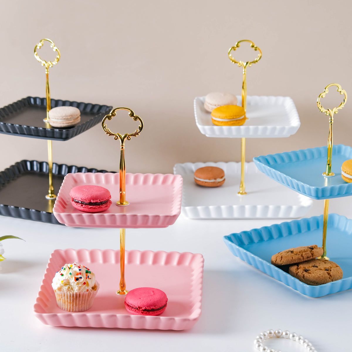 Blue Muffin Square 2-tier Cupcake Stand Nestasia