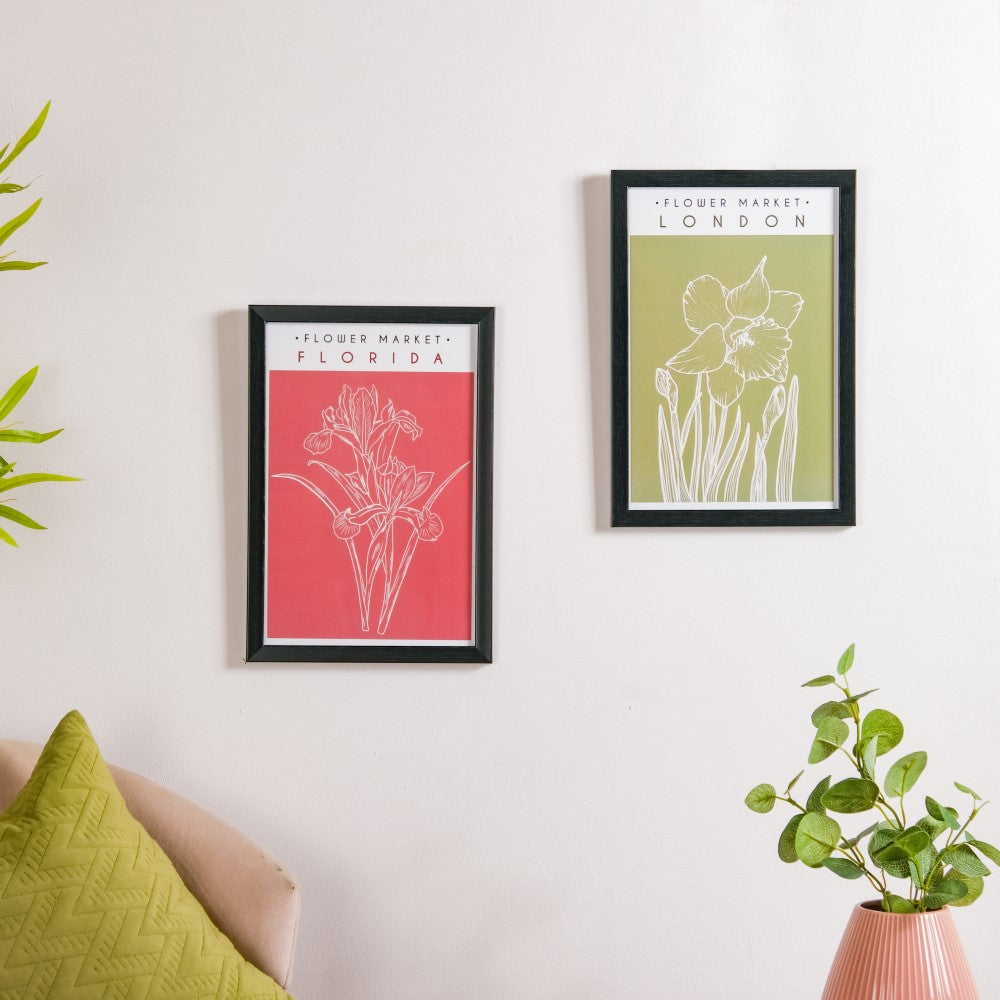 Line Art Flower Framed Poster Set Of 2 13x9 Inch Nestasia
