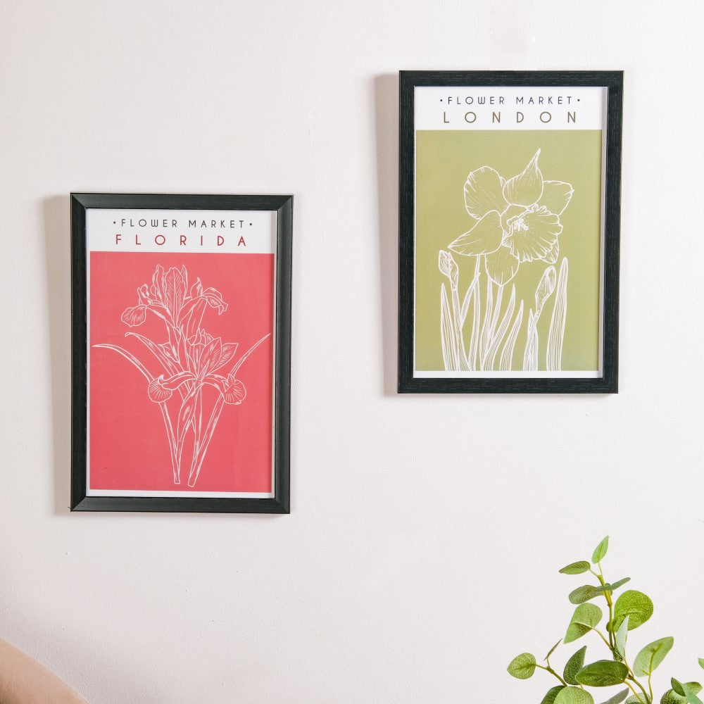 Line Art Flower Framed Poster Set Of 2 13x9 Inch Nestasia