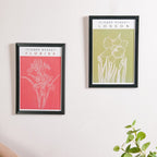 Line Art Flower Framed Poster Set Of 2 13x9 Inch Nestasia