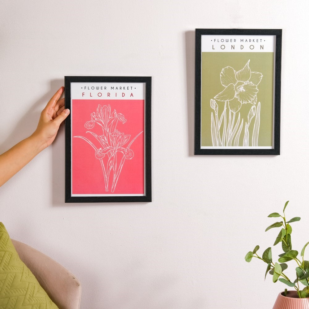 Line Art Flower Framed Poster Set Of 2 13x9 Inch Nestasia