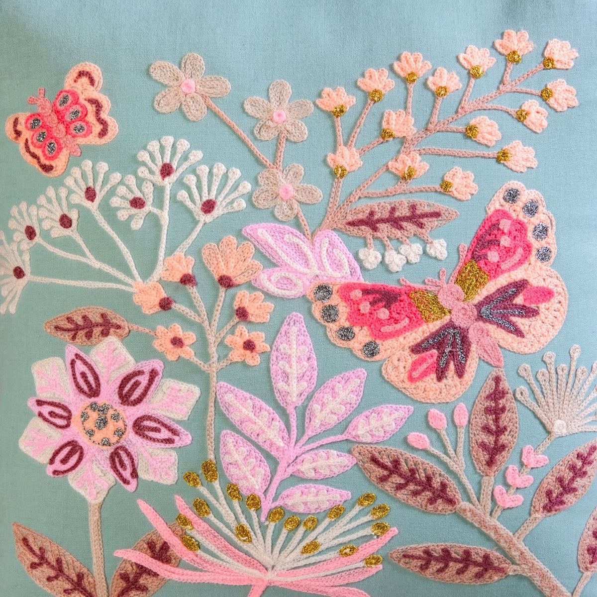 Butterfly Haven Embroidered Cotton Cushion Cover 40x40cm Nestasia