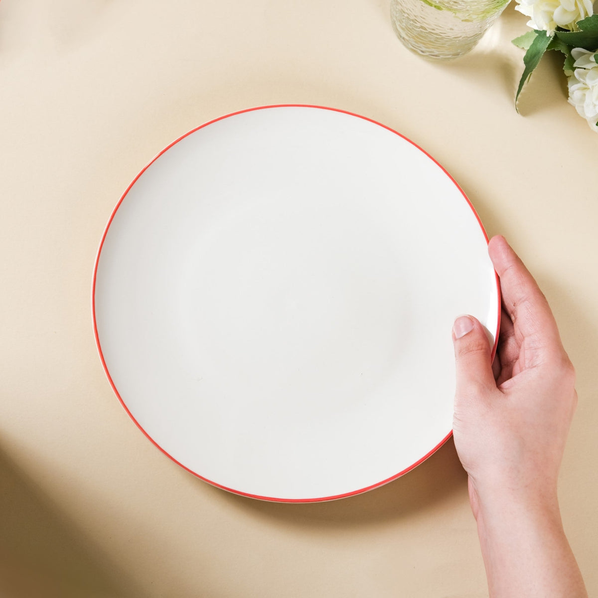 Riona Red Rimmed Ceramic Snack Plate 8-Inch Nestasia