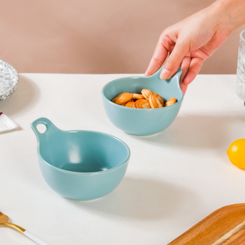 Snack Bowl With Handle Blue Set Of 2 230ml Nestasia