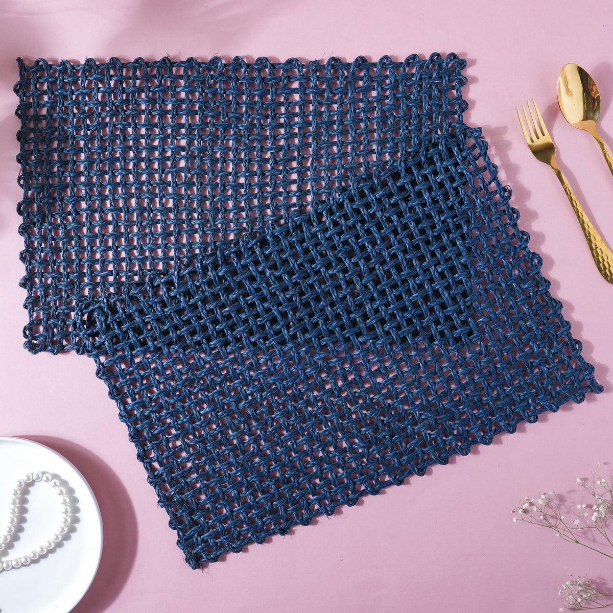 Rectangular Sabai Mat Blue Nestasia