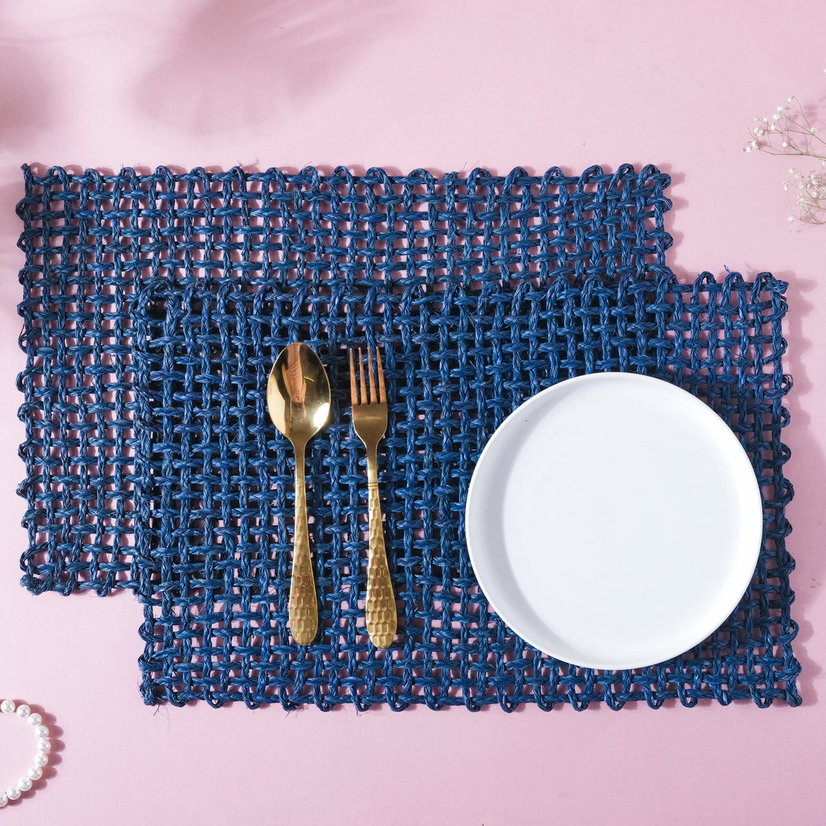 Rectangular Sabai Mat Blue Nestasia