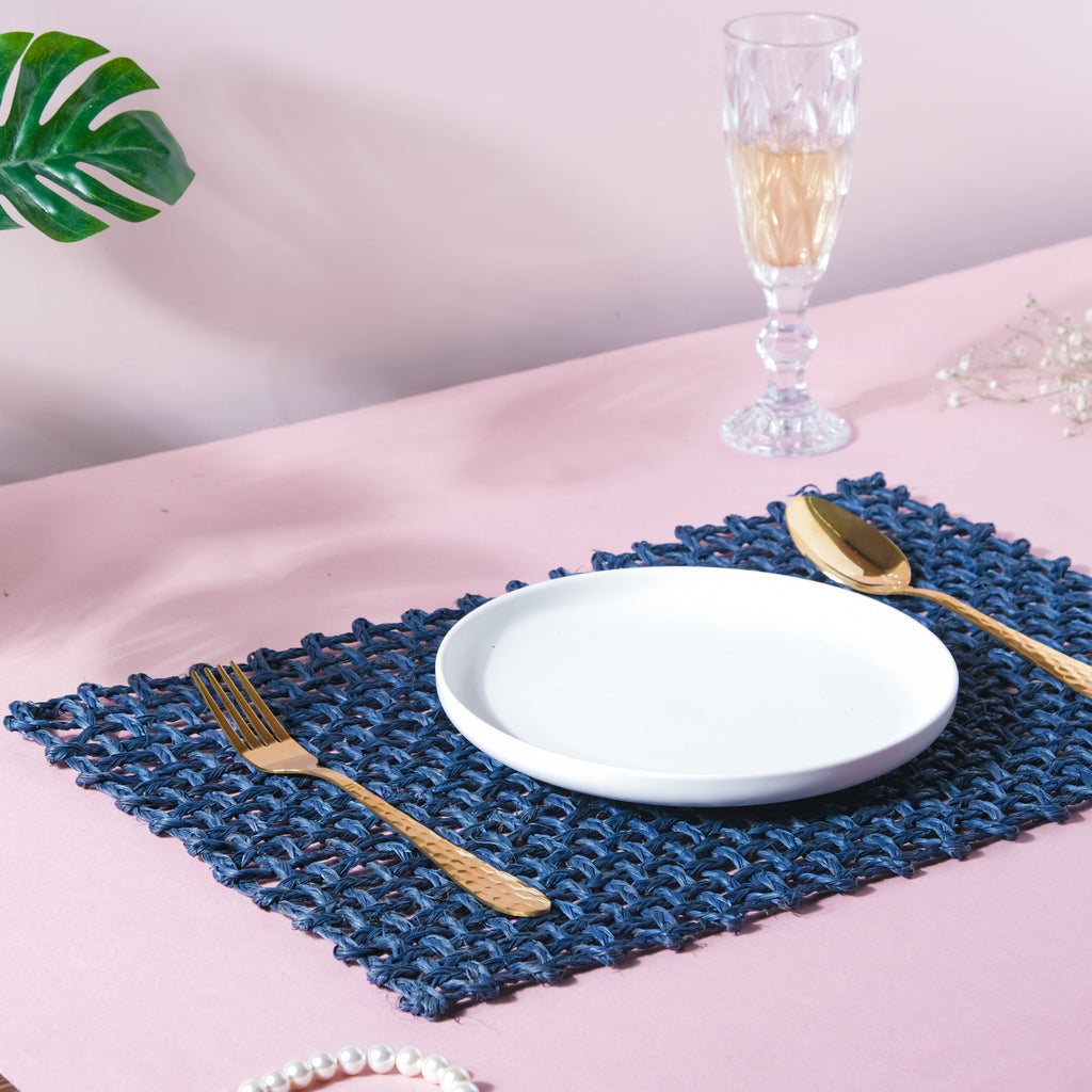 Rectangular Sabai Mat Blue Nestasia