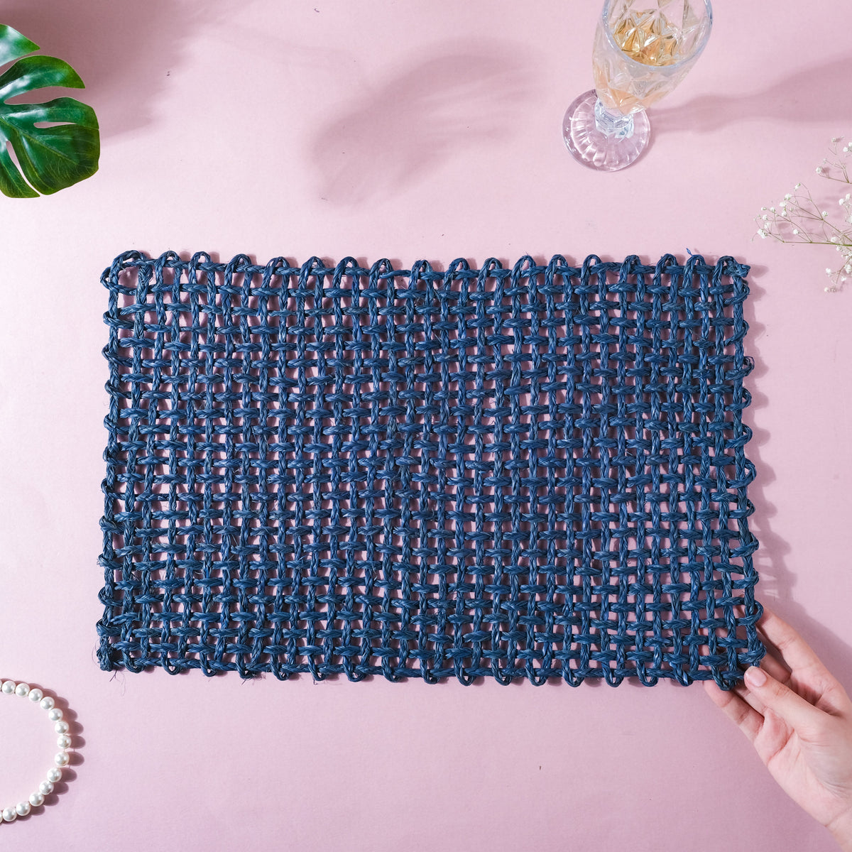 Rectangular Sabai Mat Blue Nestasia