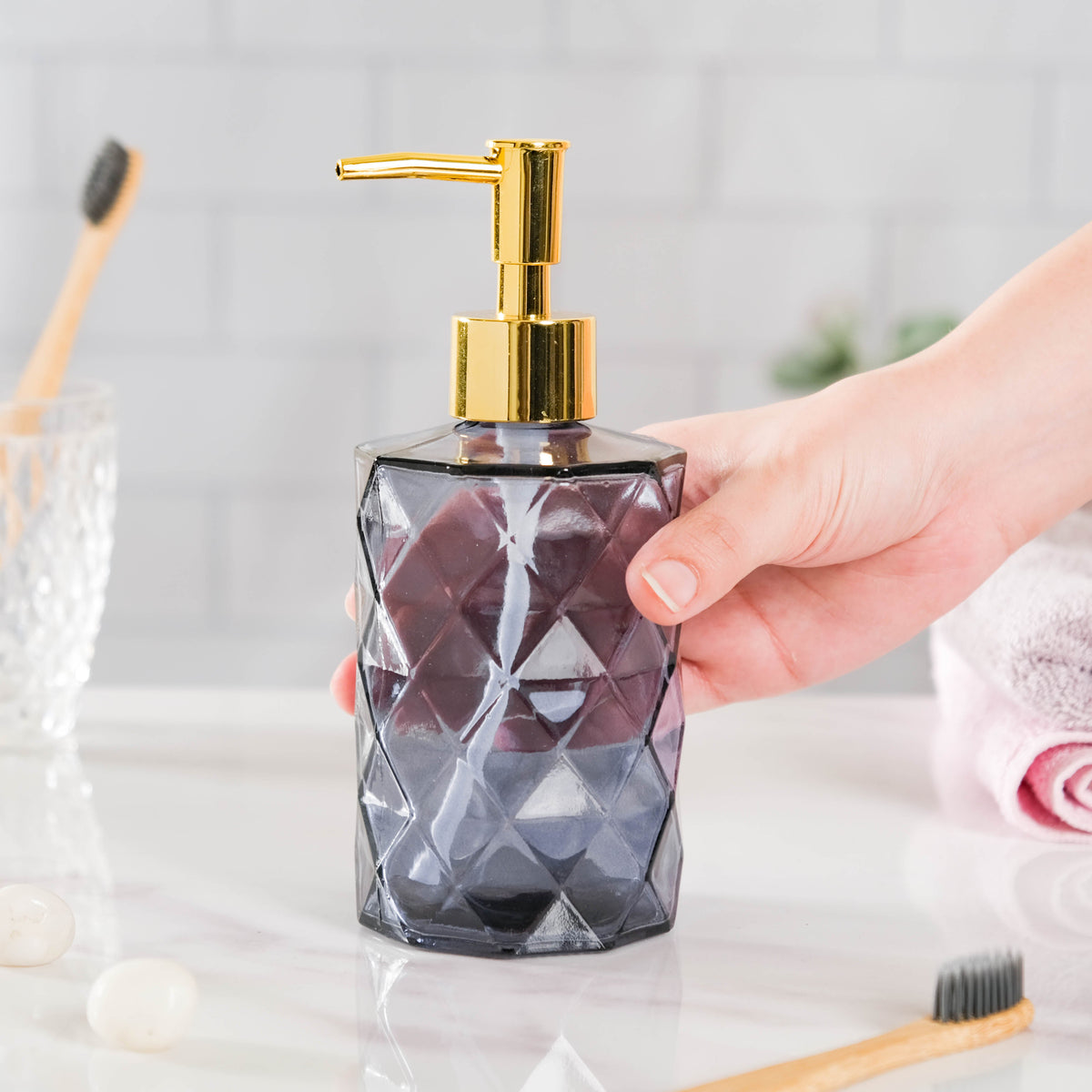Vienna Grey Textured Glass Dispenser With Nozzle Nestasia