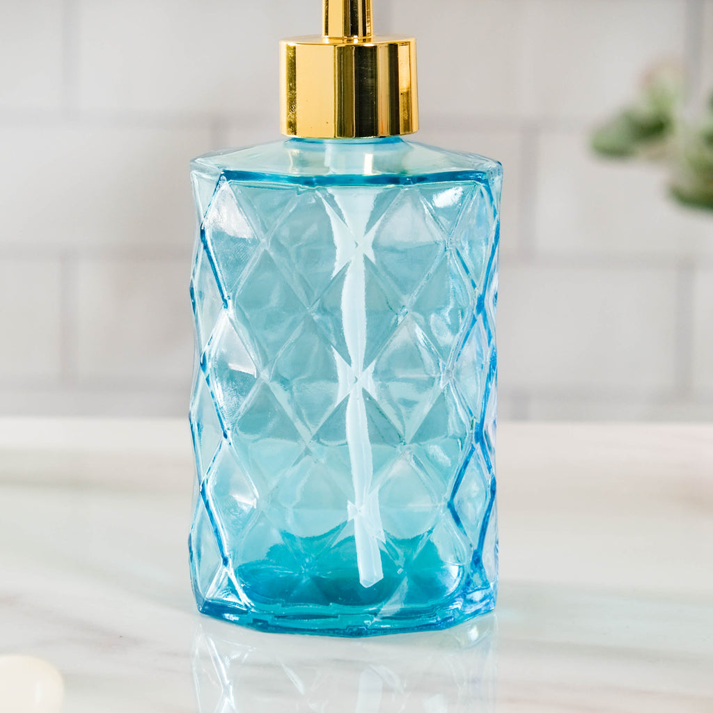 Ocean Blue Textured Glass Dispenser With Nozzle Nestasia