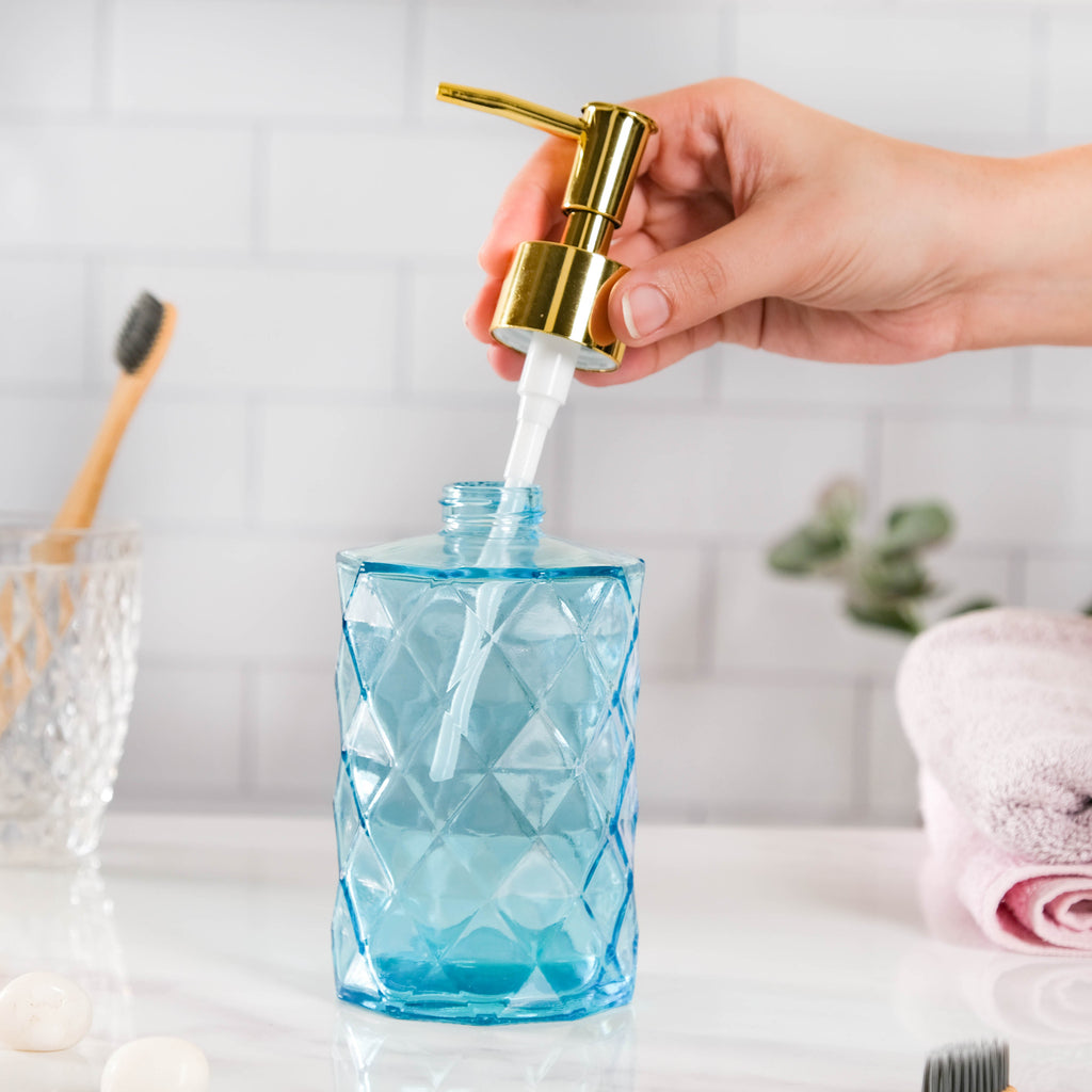 Ocean Blue Textured Glass Dispenser With Nozzle Nestasia