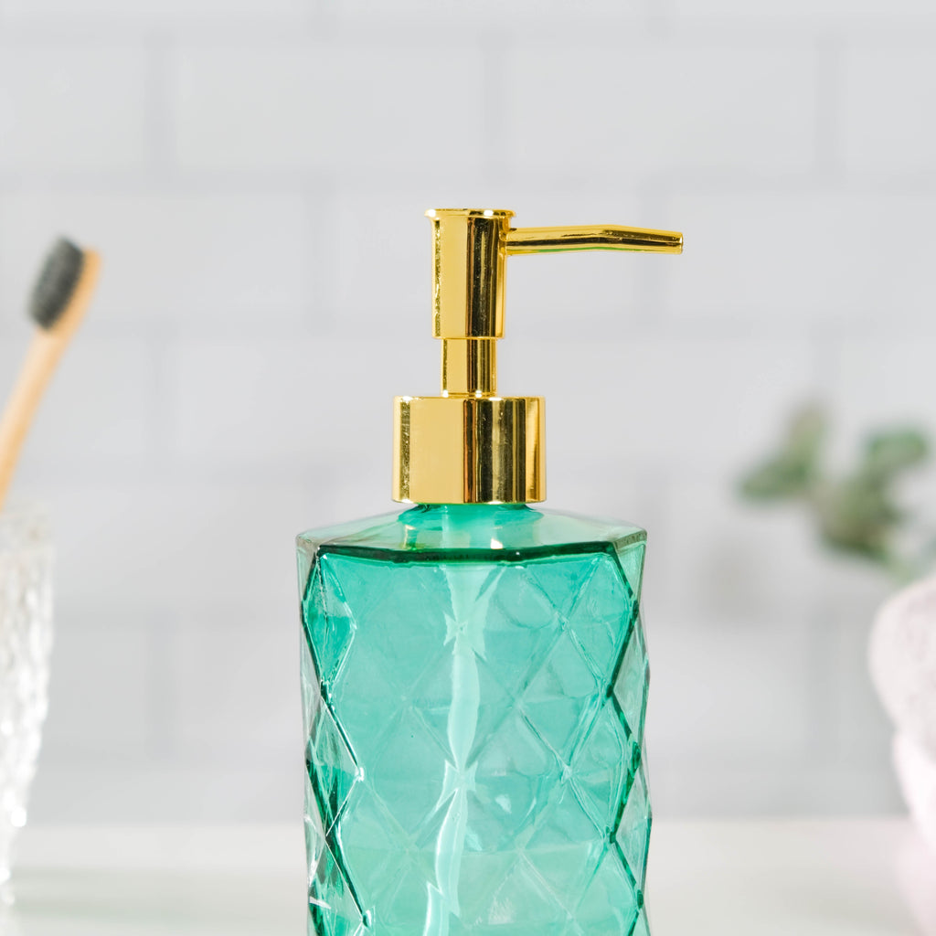 Lea Green Textured Glass Dispenser With Nozzle Nestasia