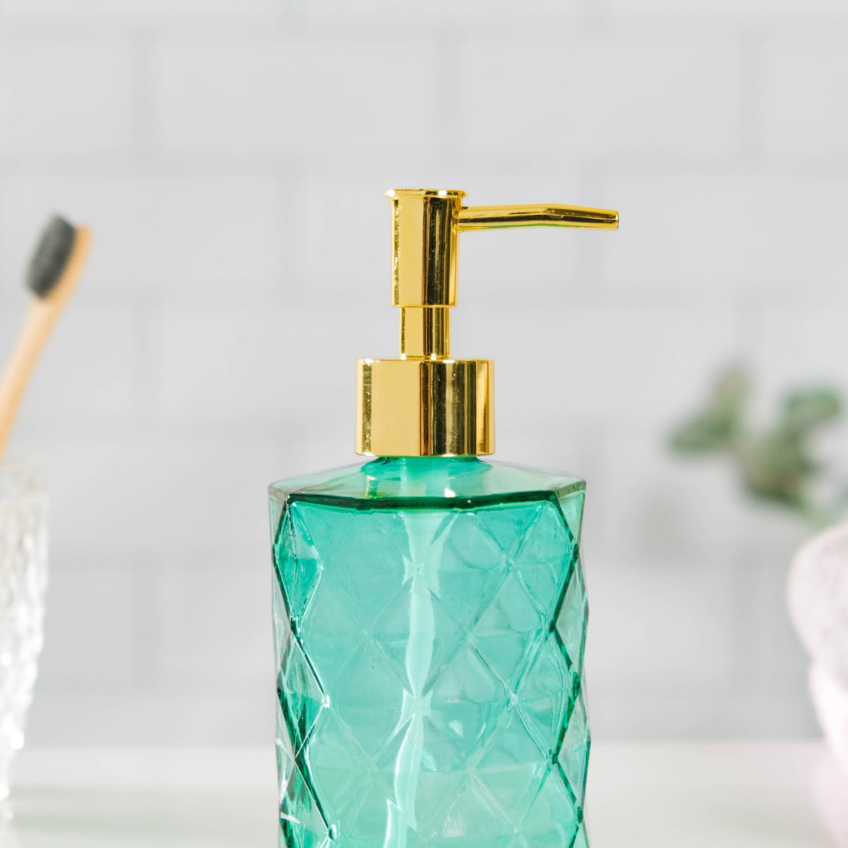 Lea Green Textured Glass Dispenser With Nozzle Nestasia