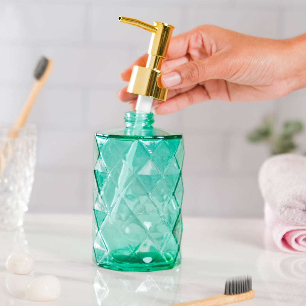 Lea Green Textured Glass Dispenser With Nozzle Nestasia