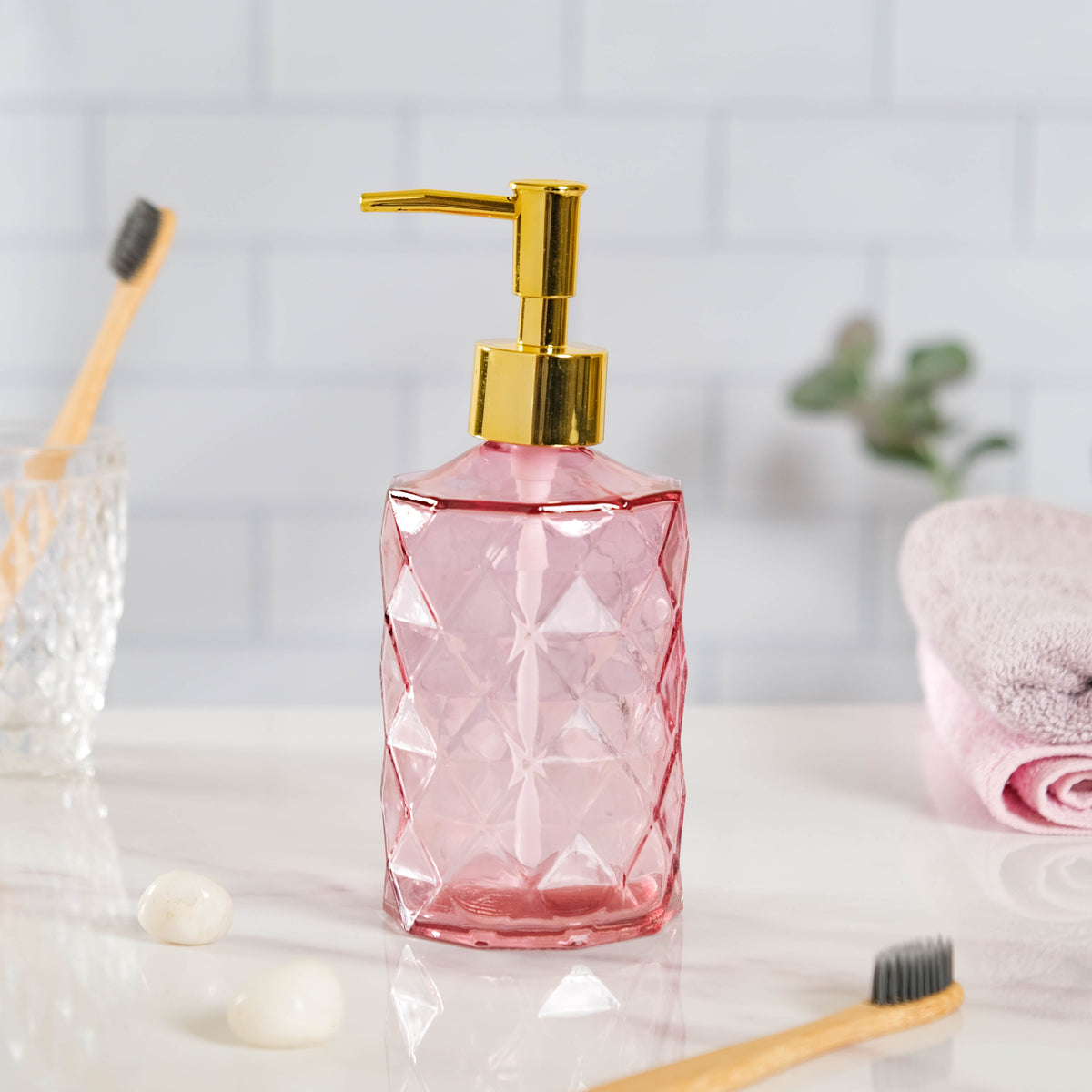Regal Pink Textured Glass Dispenser With Nozzle Nestasia