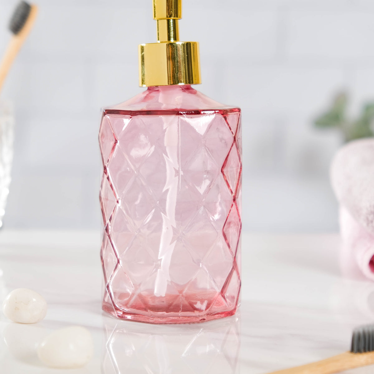 Regal Pink Textured Glass Dispenser With Nozzle Nestasia