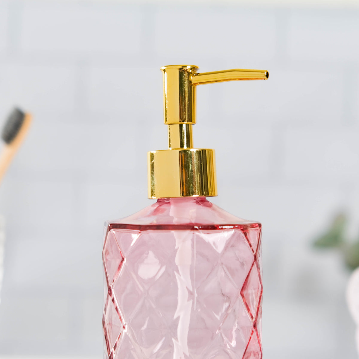 Regal Pink Textured Glass Dispenser With Nozzle Nestasia