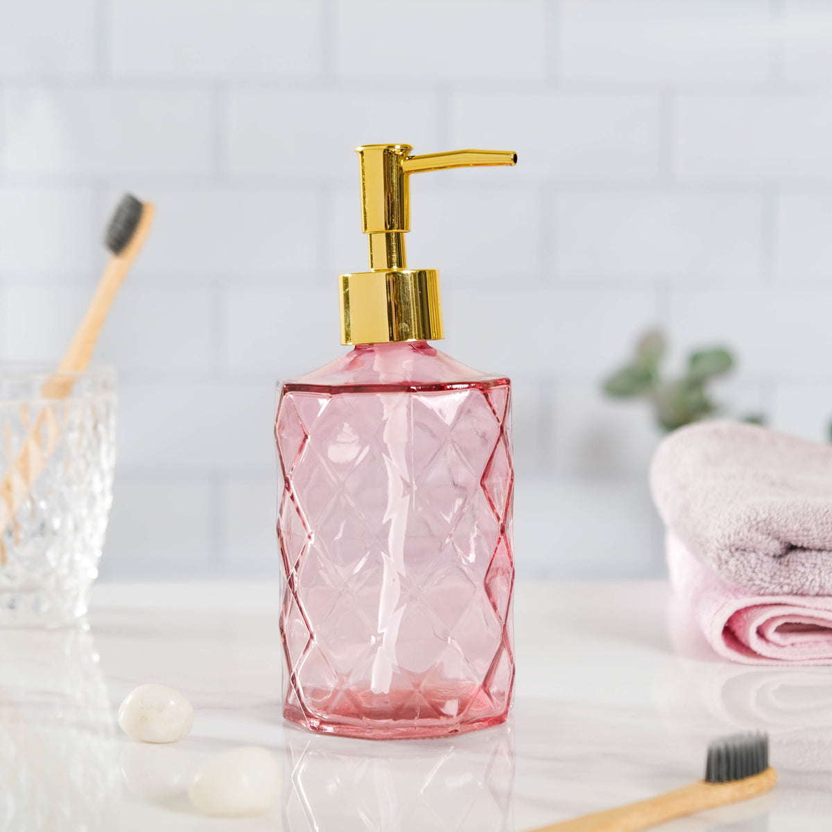 Regal Pink Textured Glass Dispenser With Nozzle Nestasia