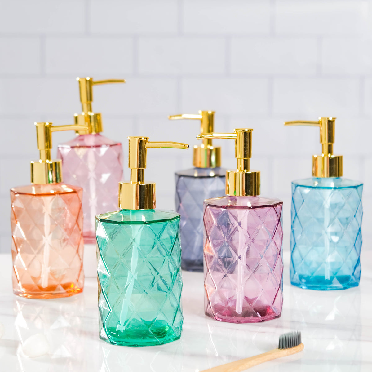 Lea Green Textured Glass Dispenser With Nozzle Nestasia
