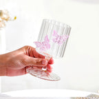 3D Pink Butterfly Ribbed Wine Glass 250ml Nestasia