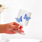 3D Butterfly Detailing Ribbed Wine Glass Blue 250ml Nestasia