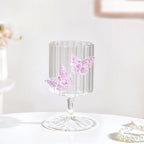 3D Pink Butterfly Ribbed Wine Glass 250ml Nestasia