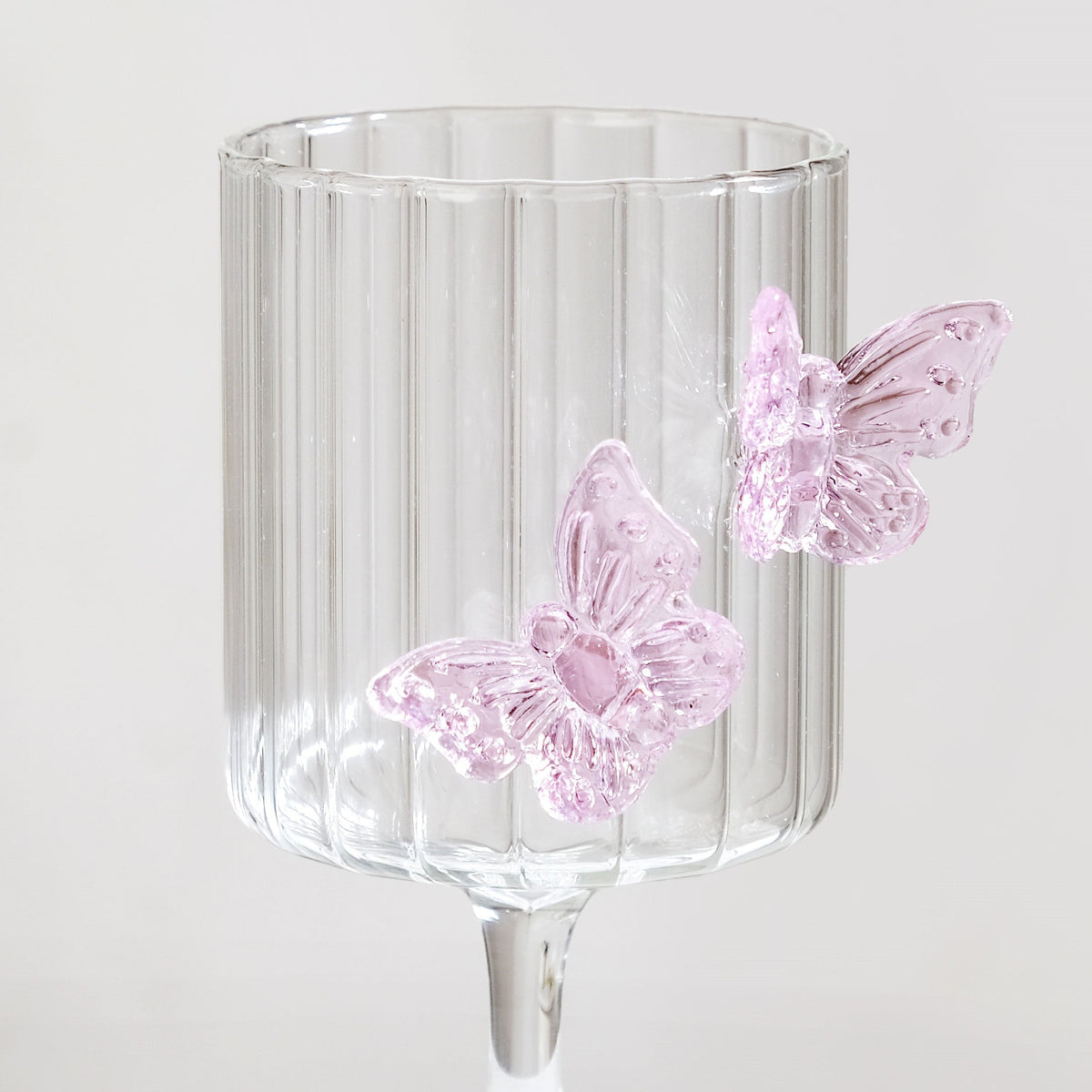 3D Pink Butterfly Ribbed Wine Glass 250ml Nestasia