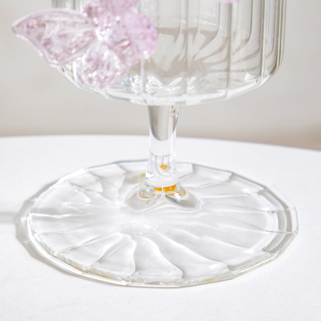 3D Pink Butterfly Ribbed Wine Glass 250ml Nestasia