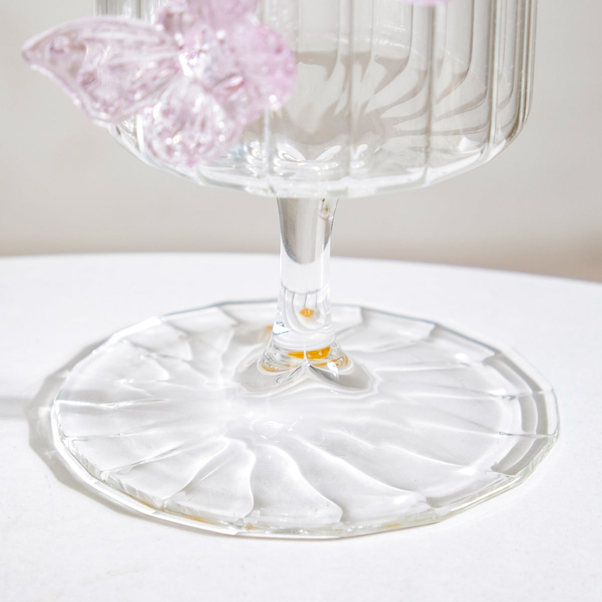 3D Pink Butterfly Ribbed Wine Glass 250ml Nestasia