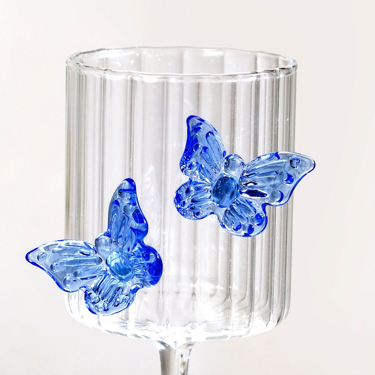 3D Butterfly Detailing Ribbed Wine Glass Blue 250ml Nestasia