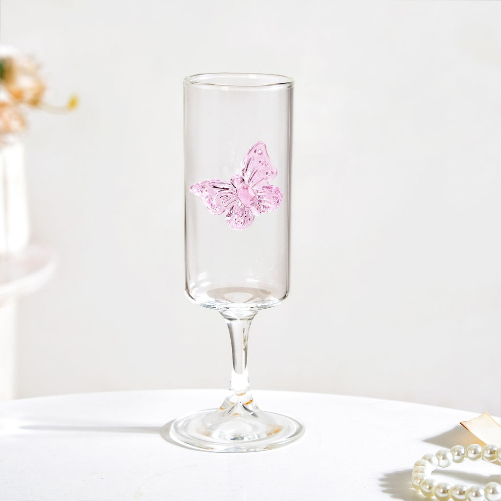 3D Pink Butterfly Stem Glass 190ml Nestasia