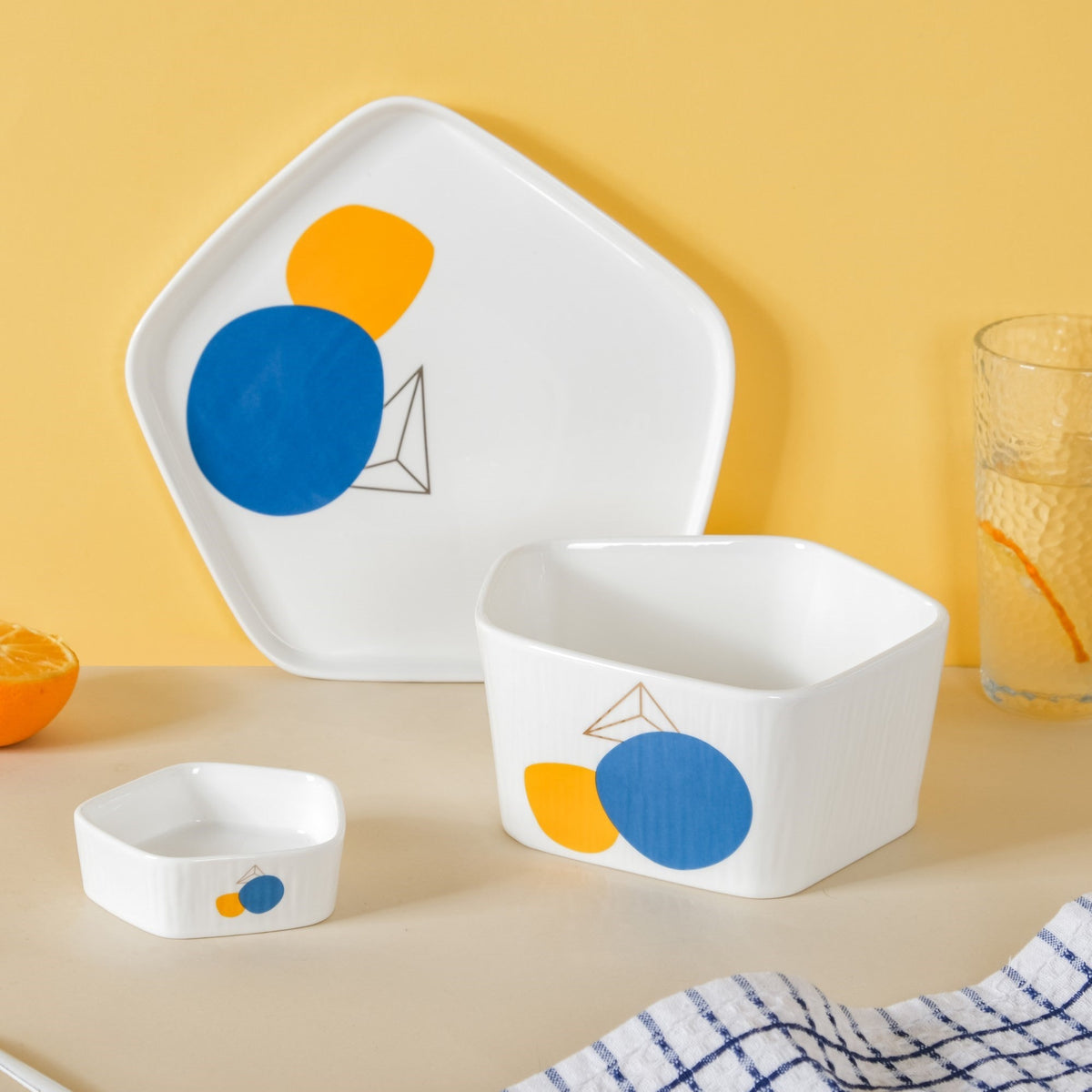Abstract Patterned Pentagon 12 Piece Dinner Set For 4 Nestasia