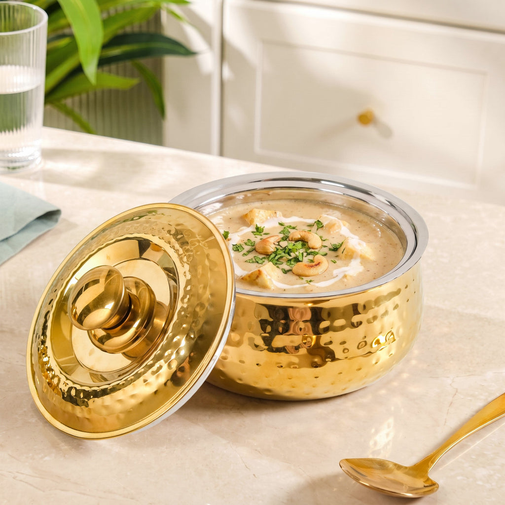 Hammered Gold Steel Double Wall Casserole 1500ml Nestasia